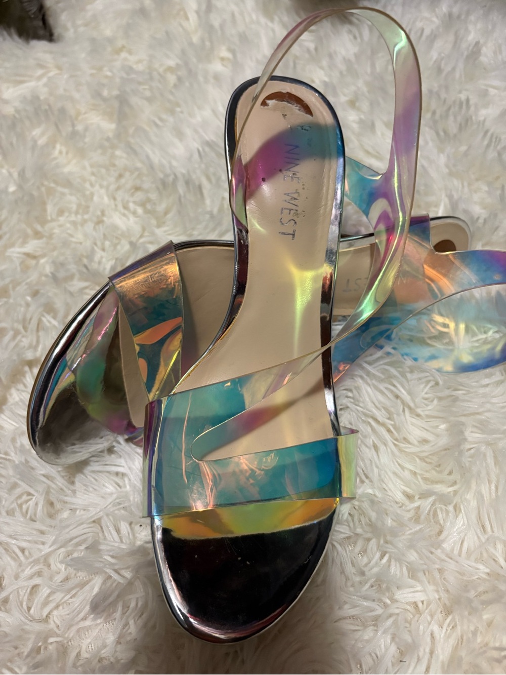 Nine West Iridescent Holographic Slingback Sandals - Multi